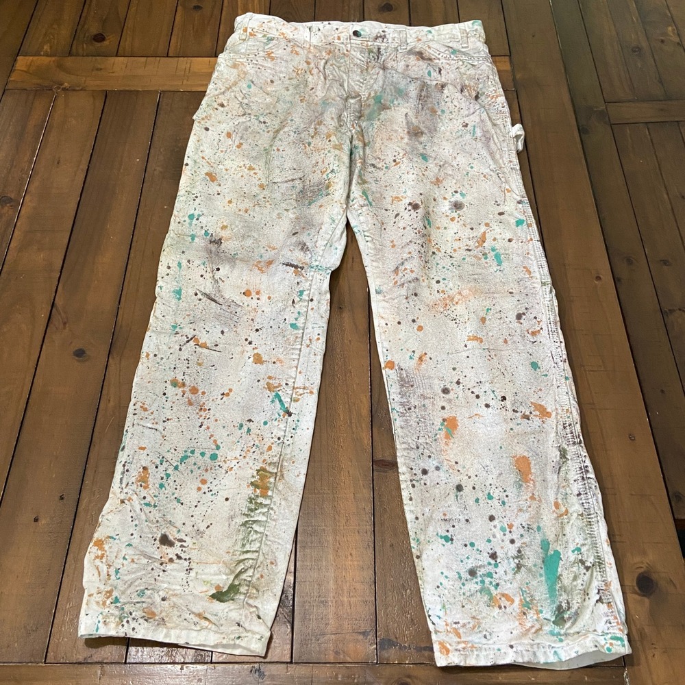 Distressed Dickies Sherwin Williams Paint Splattered Carpenter Pants White 37x31